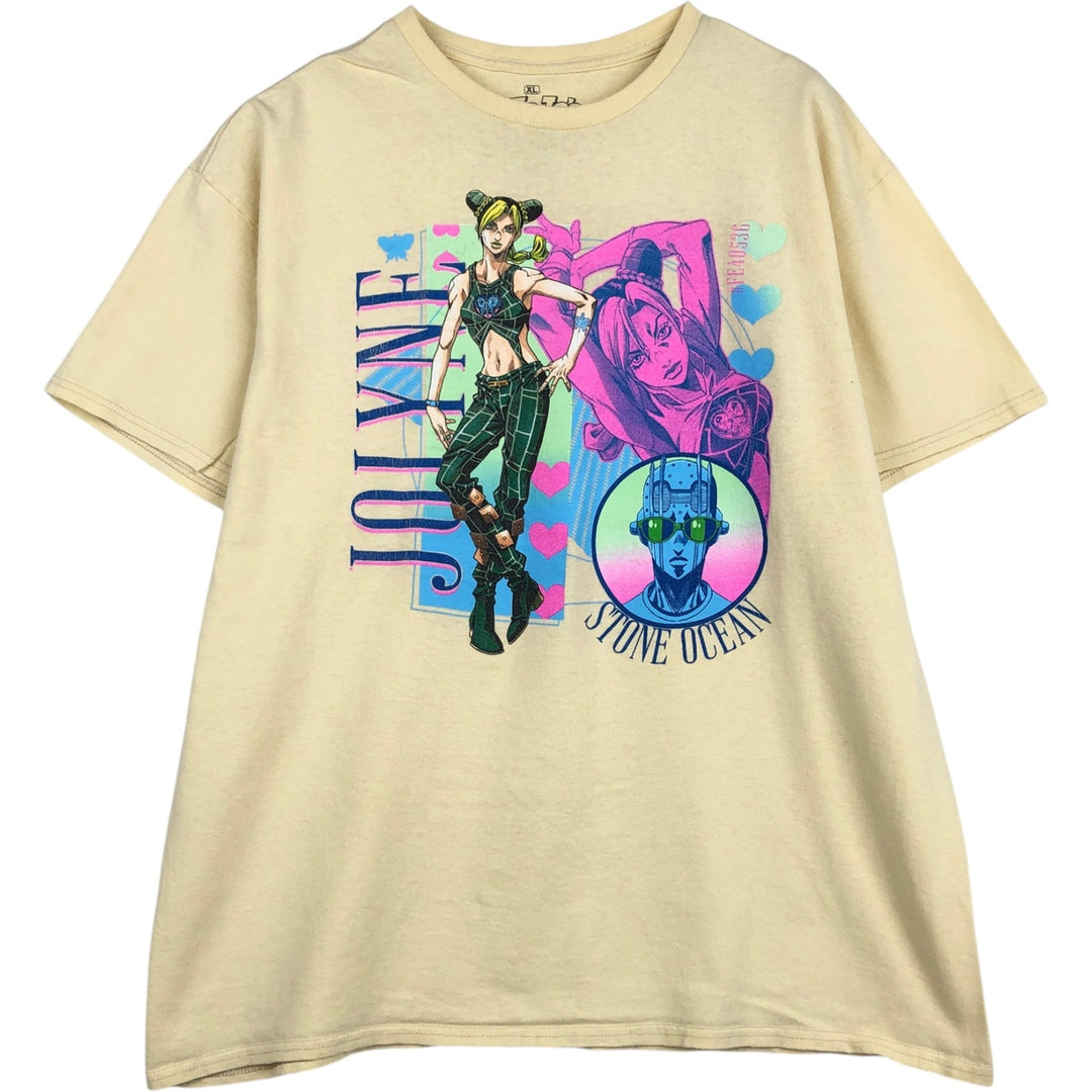 Ripple Junction JoJo's Bizarre Adventure Jolyne Cujoh Anime Character Print T-Shirt Men's XL (approx.) cotton yellow type Vintage Second Hand