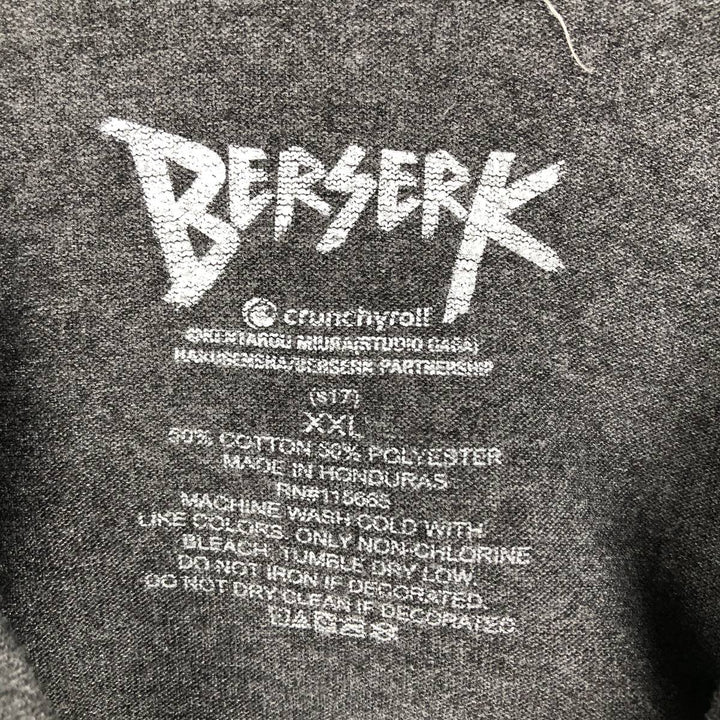 BERSERK Anime Character Print T-Shirt, Men's XXL (approx.) cotton Charcoal Vintage Second Hand