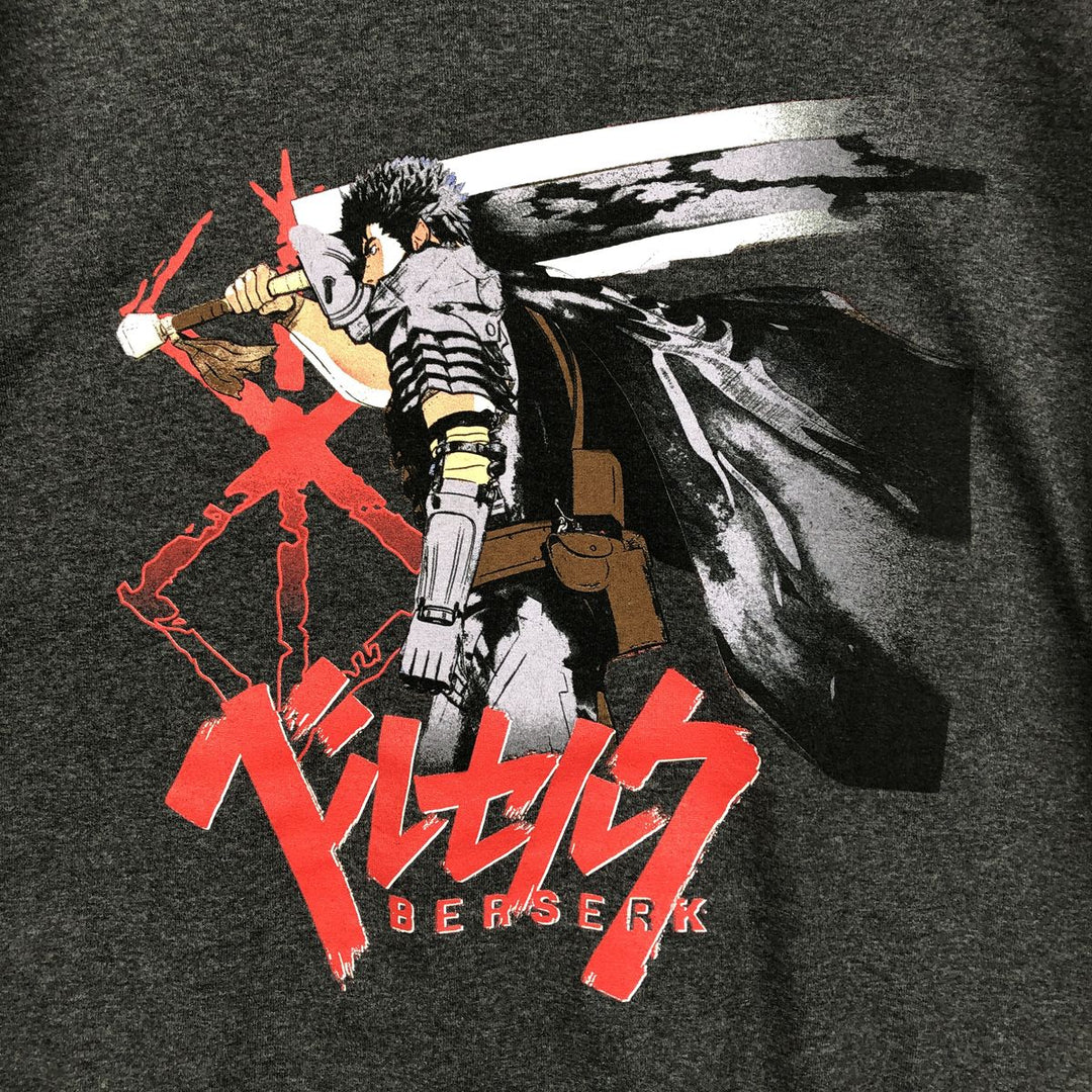 BERSERK Anime Character Print T-Shirt, Men's XXL (approx.) cotton Charcoal Vintage Second Hand