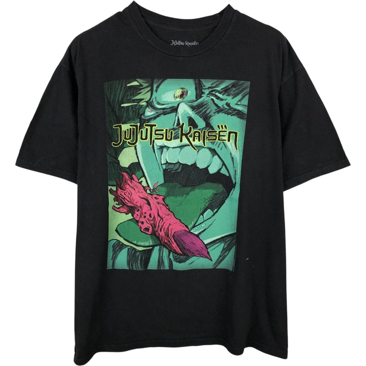 Jujutsu Kaisen anime character print T-shirt, men's size XL. cotton black type Vintage Second Hand