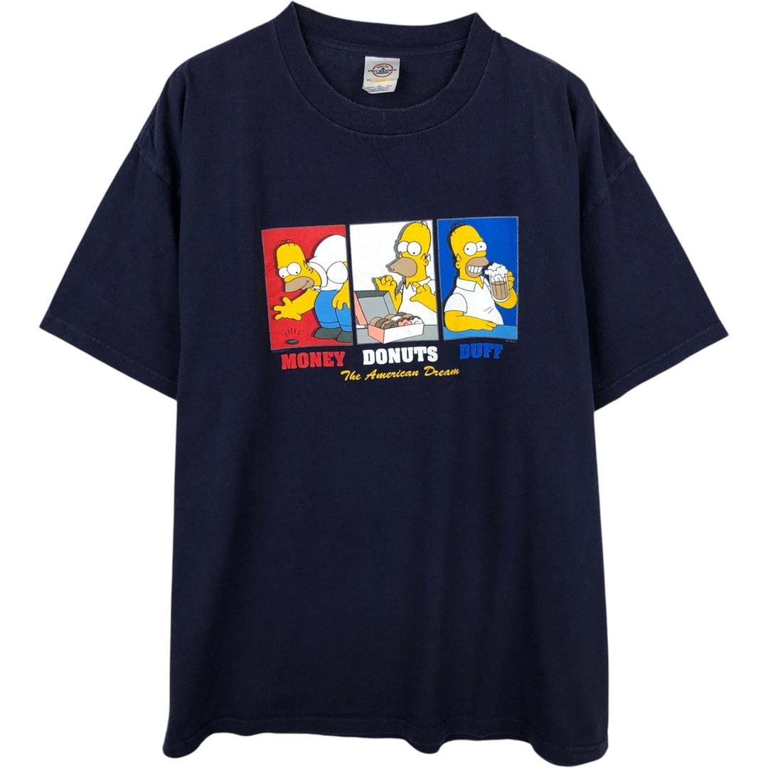 2000'S Delta THE SIMPSONS Homer Simpsons Character Print T-Shirt, Made in USA, Men's Size XL (approx.) cotton navy blue type Vintage Second Hand