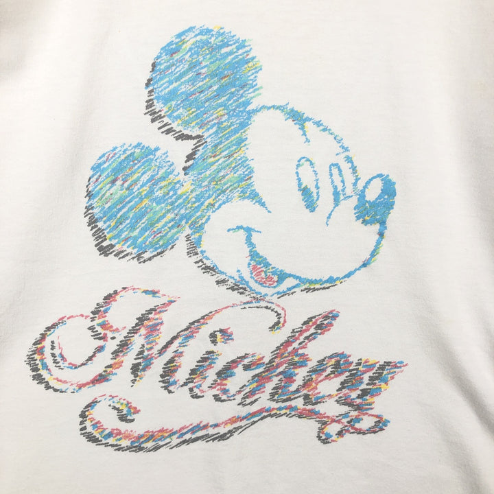 80'S Disney Wear Mickey Mouse Henley Neck Character Print T-Shirt, Made in USA, Men's Size M (approx.), Vintage cotton white type Vintage Second Hand