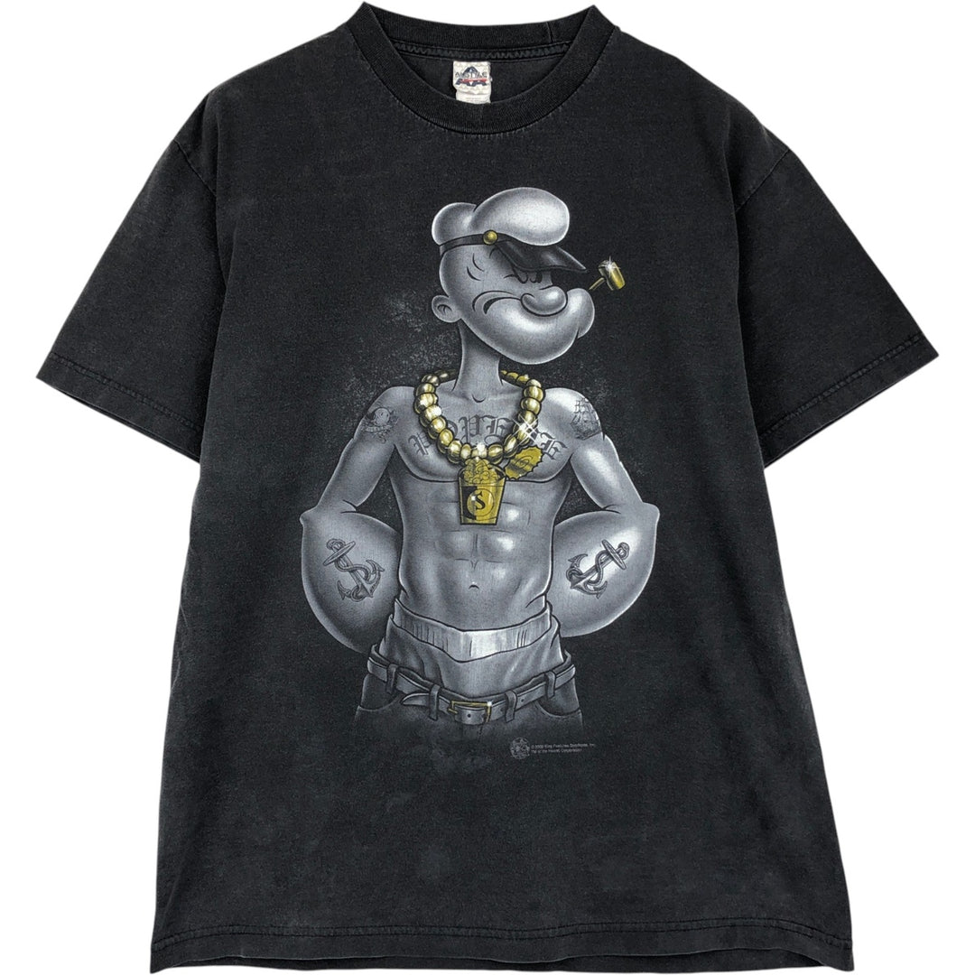 2000'S ALSTYLE POPEYE character print T-shirt, men's size L (approx.) cotton black type Vintage Second Hand