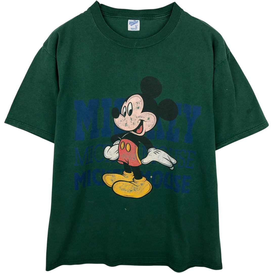 90'S Belbasin MICKEY MOUSE Mickey Mouse character print T-shirt Made in USA Men's XL Vintage cotton Green type dark green Vintage Second Hand