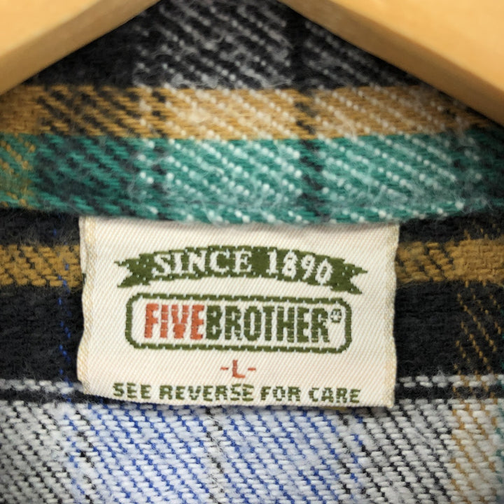 90'S Five Brother Long Sleeve Heavy Flannel Check Shirt Men's L Size Vintage /eaa475039