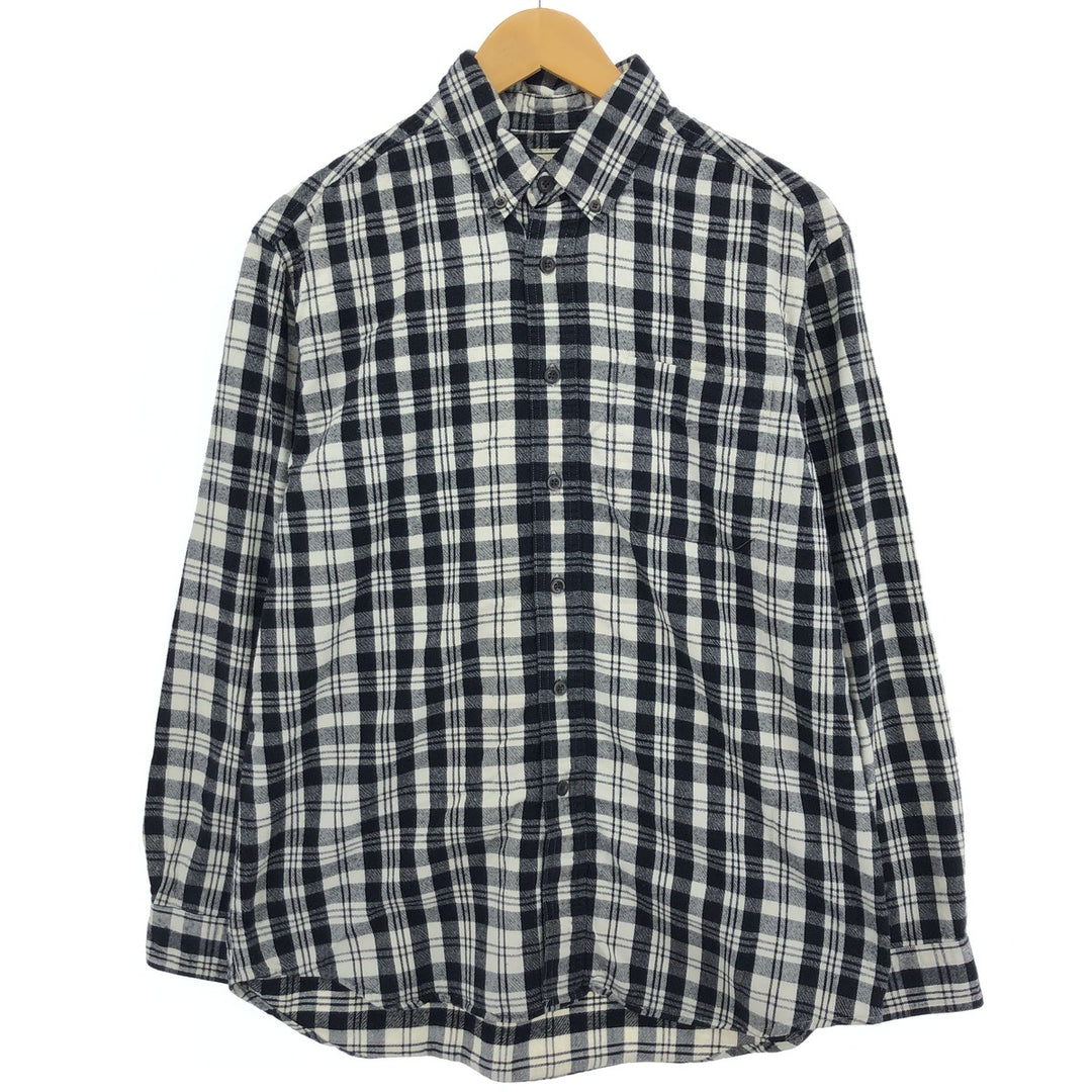 2000'S LLBean long-sleeved button-down light flannel check shirt, men's size M cotton black type Vintage Second Hand