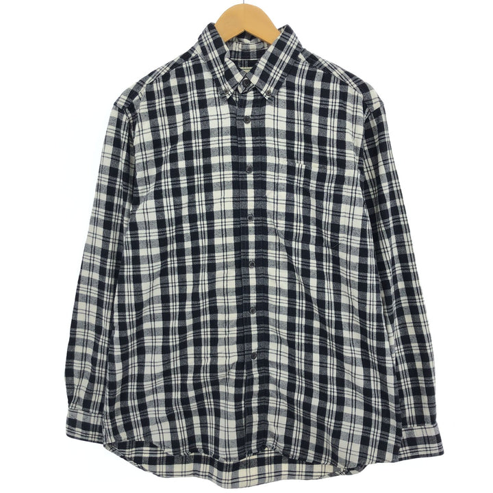 2000'S LLBean long-sleeved button-down light flannel check shirt, men's size M cotton black type Vintage Second Hand