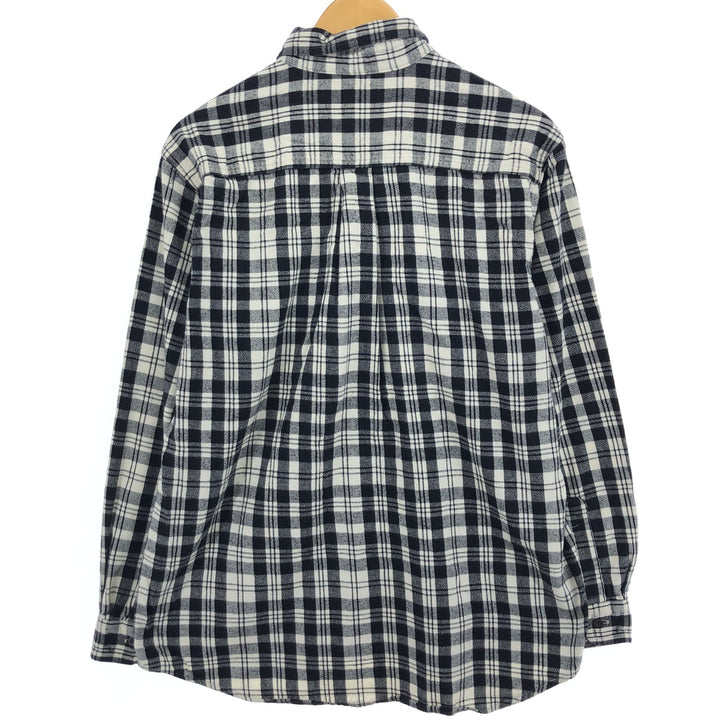 2000'S LLBean long-sleeved button-down light flannel check shirt, men's size M cotton black type Vintage Second Hand