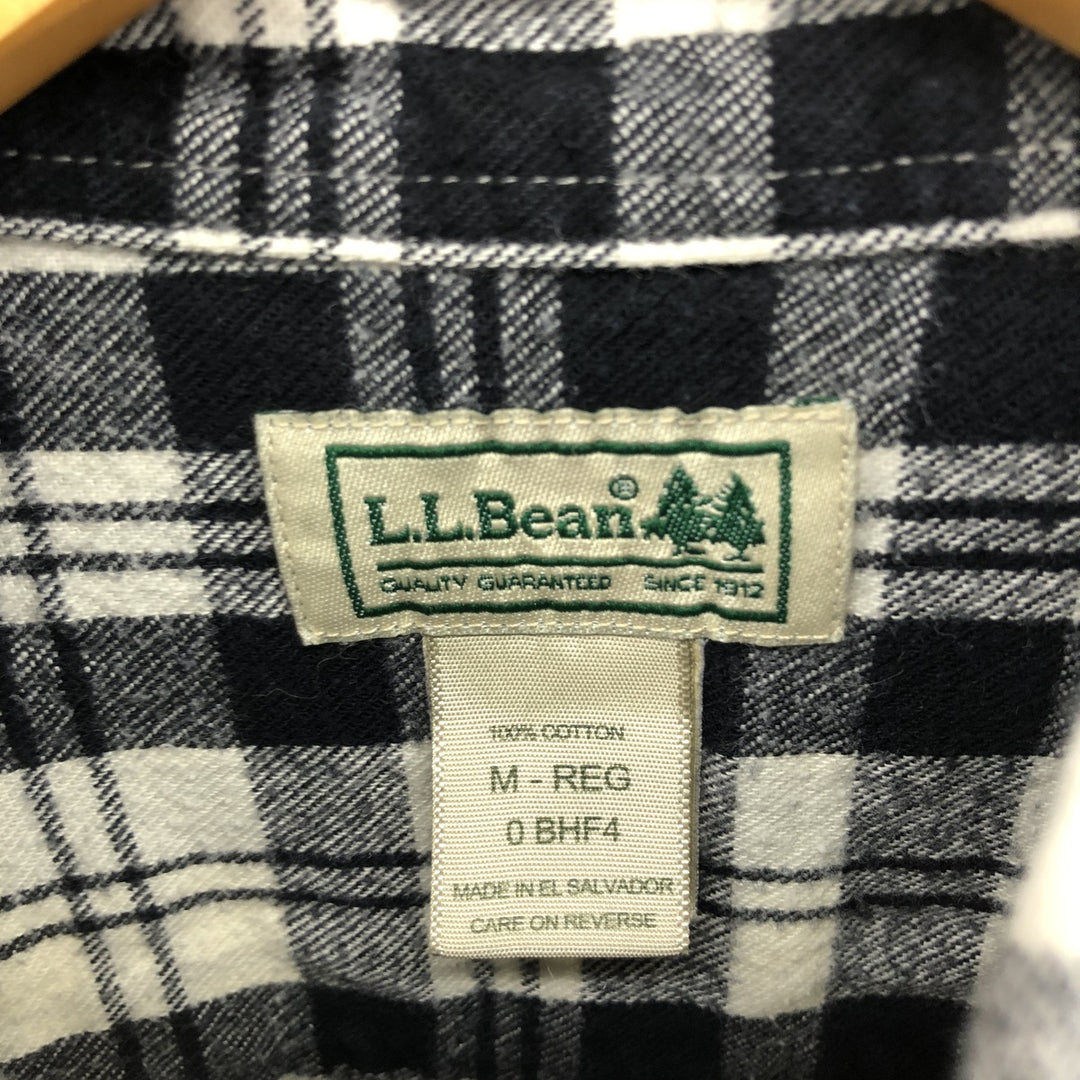2000'S LLBean long-sleeved button-down light flannel check shirt, men's size M cotton black type Vintage Second Hand