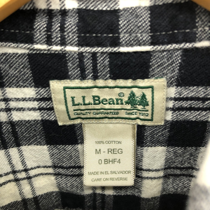 2000'S LLBean long-sleeved button-down light flannel check shirt, men's size M cotton black type Vintage Second Hand