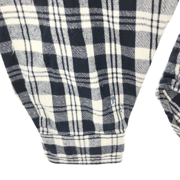 2000'S LLBean long-sleeved button-down light flannel check shirt, men's size M cotton black type Vintage Second Hand