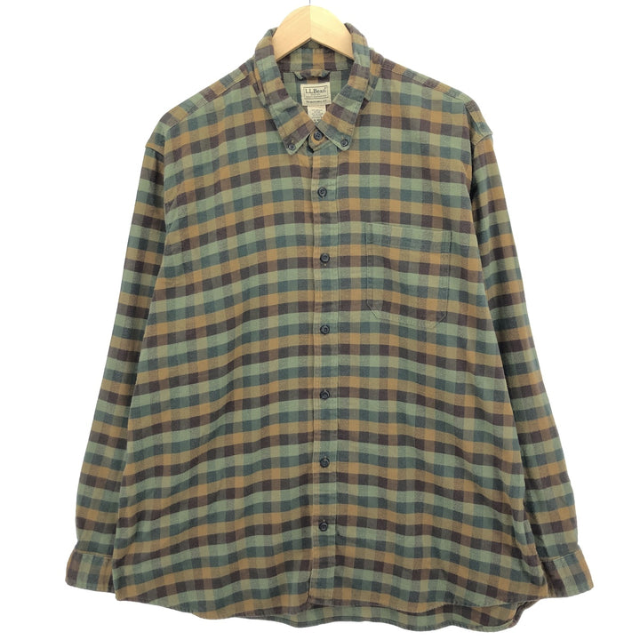 00'S LLBean Long Sleeve Button Down Light Flannel Check Shirt Men's XL /eaa475063