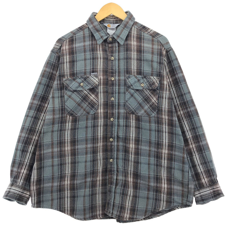 80s-90'S Carhartt Long Sleeve Heavy Flannel Check Shirt Men's XL Vintage /eaa475091