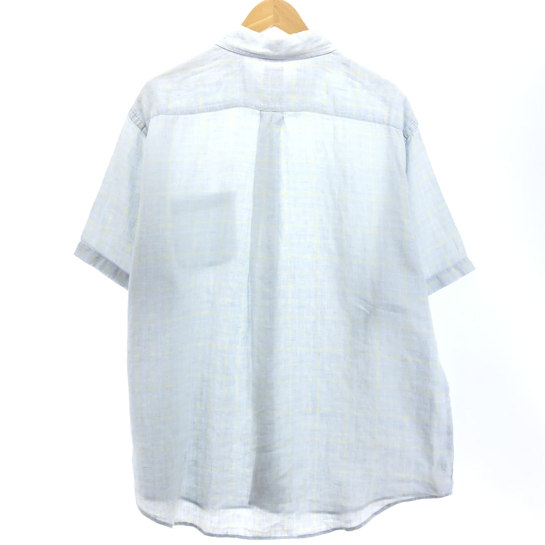 Brooks Brothers 346 Check Pattern Short Sleeve Linen Button Down Shirt Men's XL / eaa475285