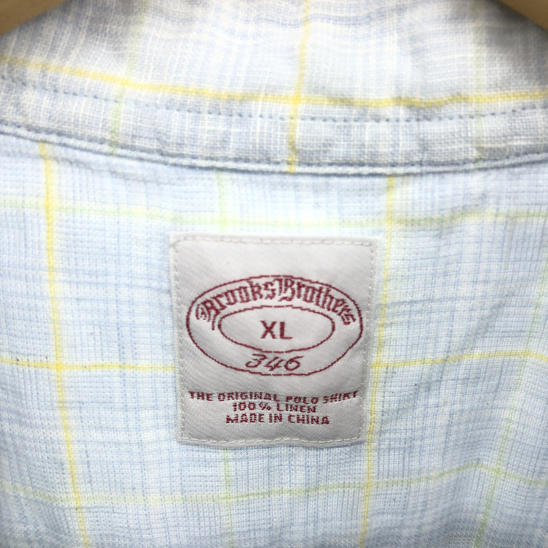 Brooks Brothers 346 Check Pattern Short Sleeve Linen Button Down Shirt Men's XL / eaa475285