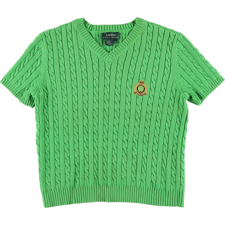 Ralph Lauren Cable Knit V-Neck Short Sleeve Cotton Knit Sweater Women's S Size / eaa475303