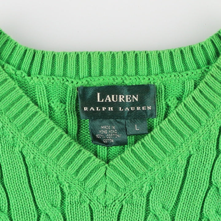 Ralph Lauren Cable Knit V-Neck Short Sleeve Cotton Knit Sweater Women's S Size / eaa475303