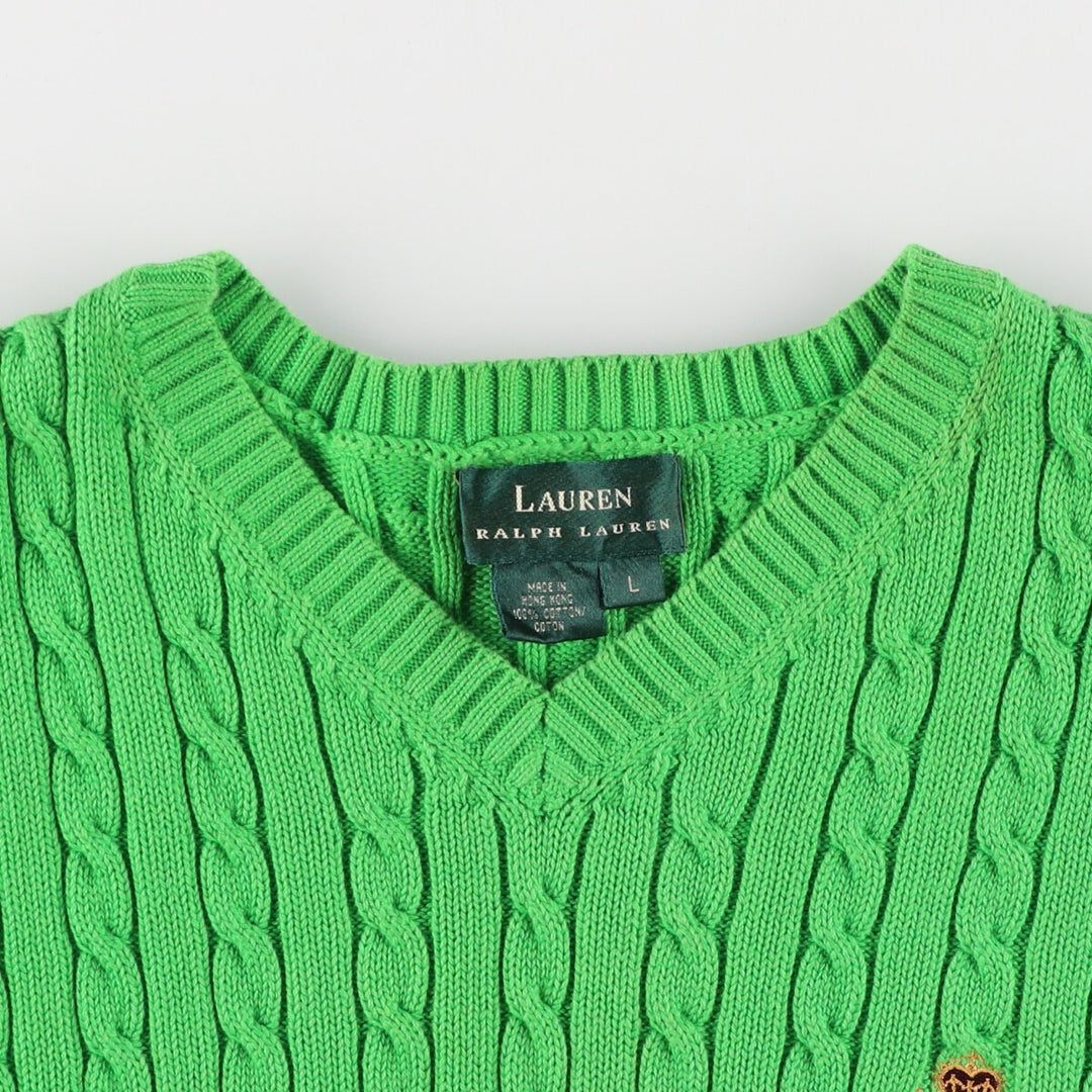 Ralph Lauren Cable Knit V-Neck Short Sleeve Cotton Knit Sweater Women's S Size / eaa475303
