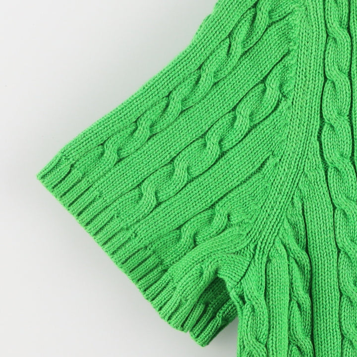 Ralph Lauren Cable Knit V-Neck Short Sleeve Cotton Knit Sweater Women's S Size / eaa475303