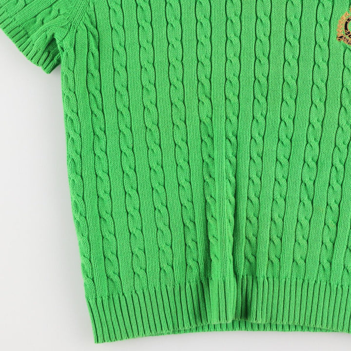 Ralph Lauren Cable Knit V-Neck Short Sleeve Cotton Knit Sweater Women's S Size / eaa475303