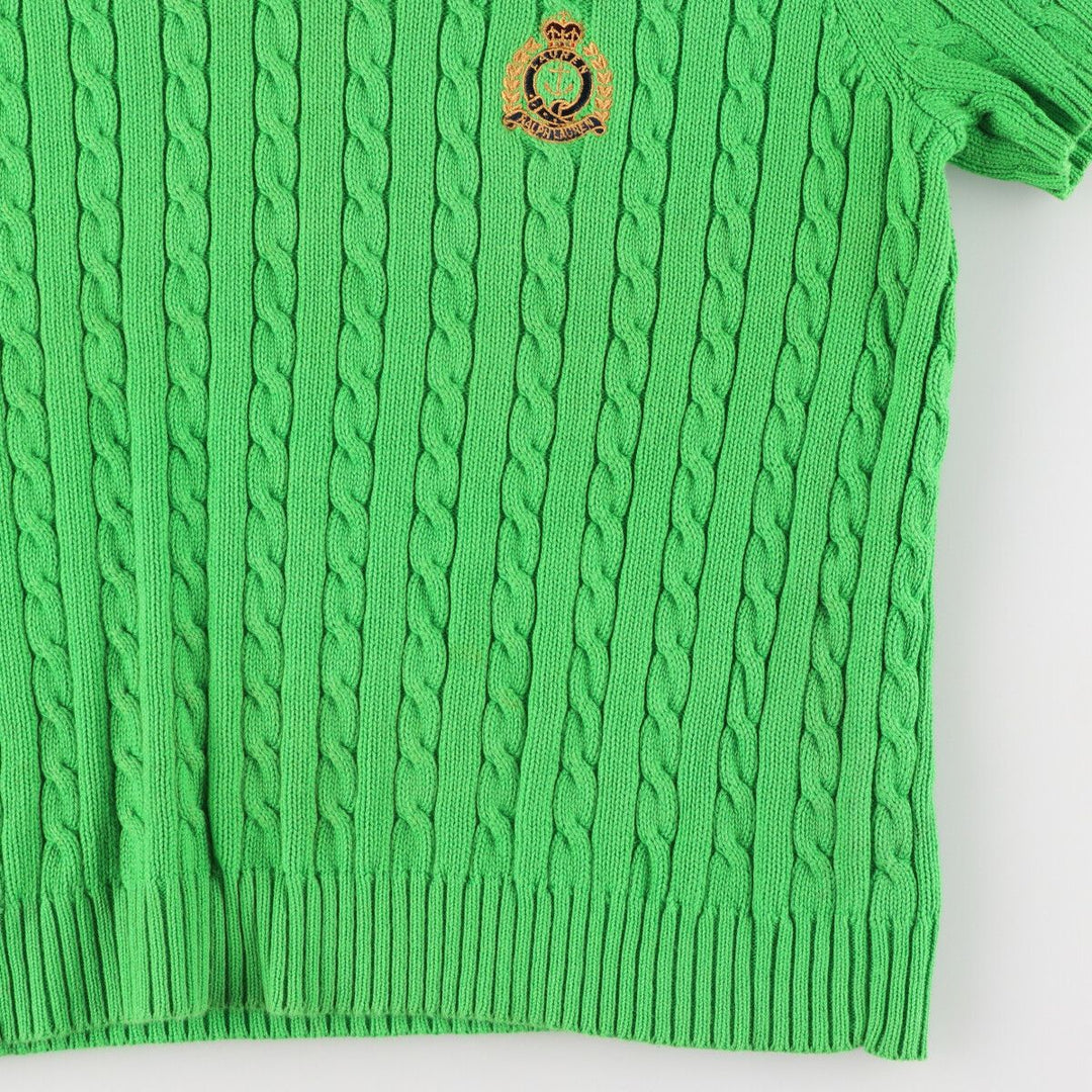 Ralph Lauren Cable Knit V-Neck Short Sleeve Cotton Knit Sweater Women's S Size / eaa475303