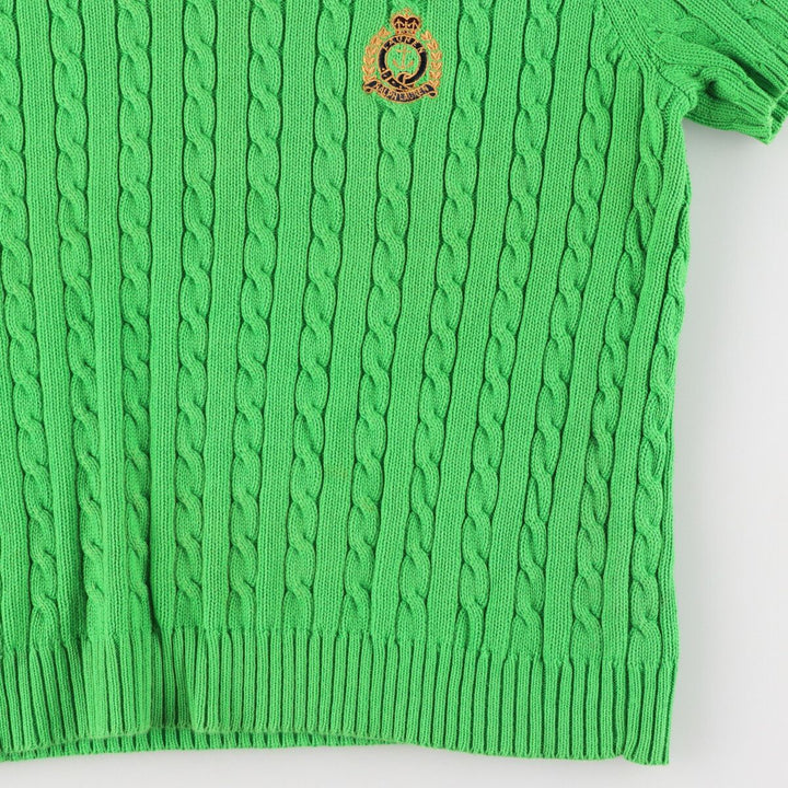 Ralph Lauren Cable Knit V-Neck Short Sleeve Cotton Knit Sweater Women's S Size / eaa475303