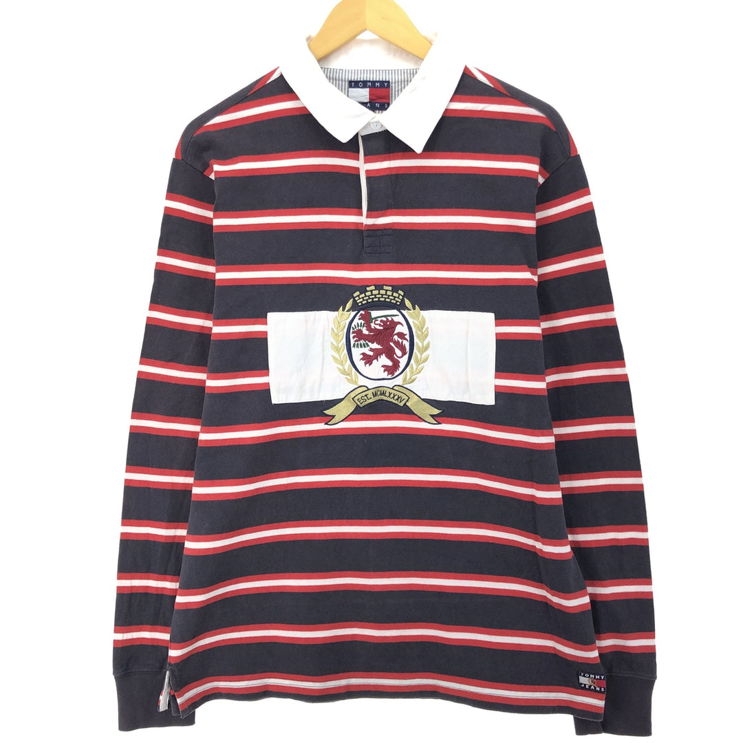 90s~00'S Tommy Hilfiger Border Pattern Long Sleeve Rugby Shirt Men's XL Vintage /eaa475393