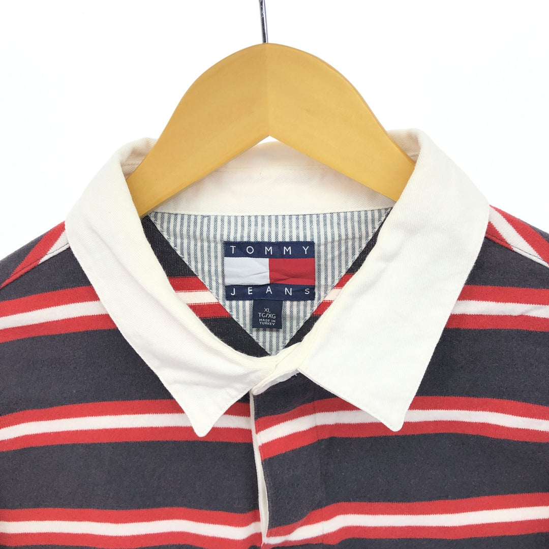 90s~00'S Tommy Hilfiger Border Pattern Long Sleeve Rugby Shirt Men's XL Vintage /eaa475393