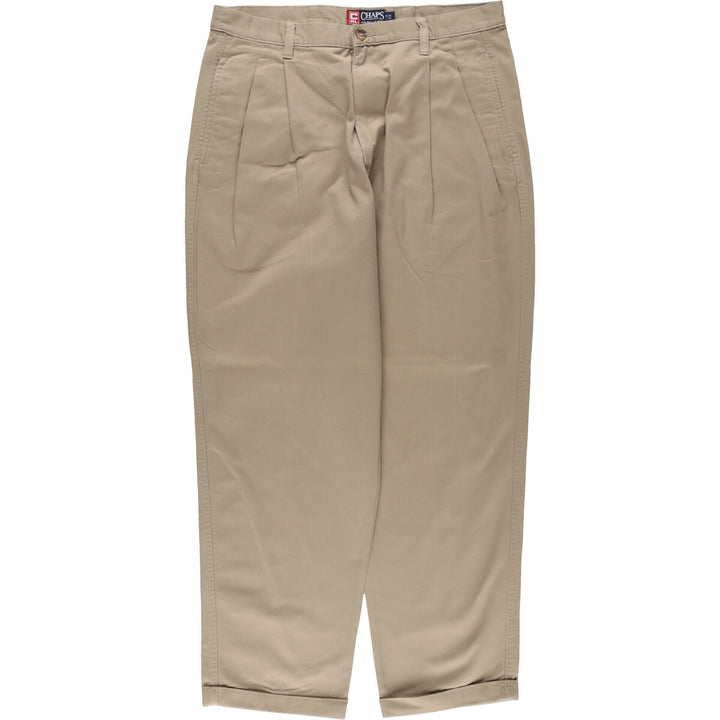 90'S Ralph Lauren CHAPS Two-pleat Chino Pants for Men, W35, Vintage cotton Khaki type beige Vintage Second Hand