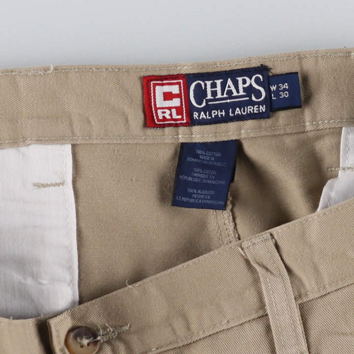 90'S Ralph Lauren CHAPS Two-pleat Chino Pants for Men, W35, Vintage cotton Khaki type beige Vintage Second Hand