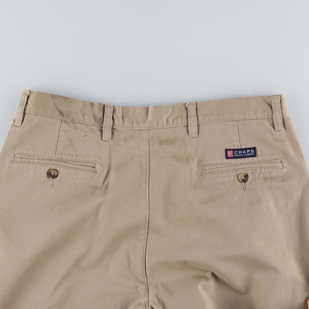 90'S Ralph Lauren CHAPS Two-pleat Chino Pants for Men, W35, Vintage cotton Khaki type beige Vintage Second Hand