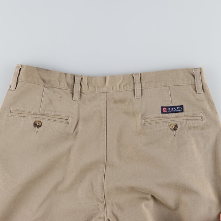 90'S Ralph Lauren CHAPS Two-pleat Chino Pants for Men, W35, Vintage cotton Khaki type beige Vintage Second Hand