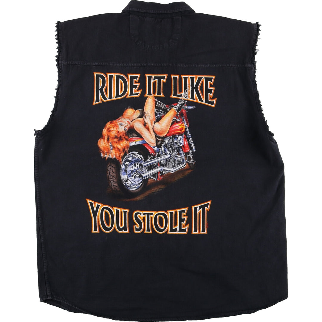 BIKER DESIGN Back Print Cut-Off Cotton Vest Men's XXL /eaa475466