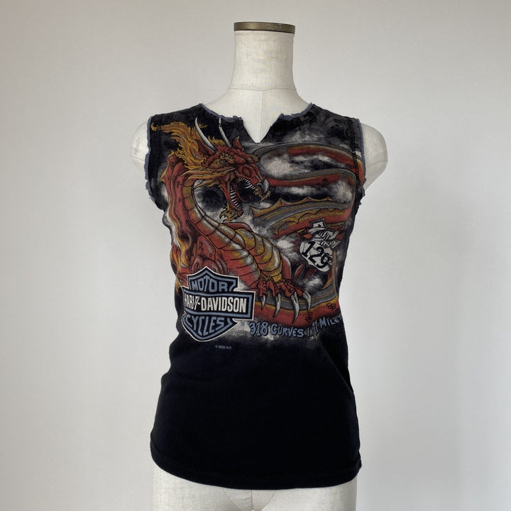 00'S Harley Davidson Dragon Pattern Slit Neck Layered Neck Tank Top Made in USA Women's M /eaa475833