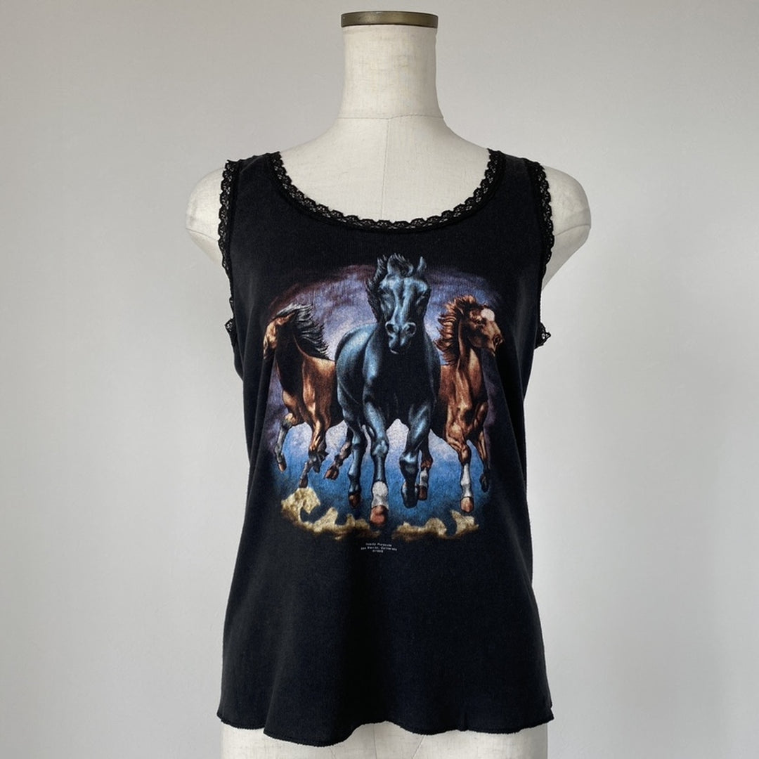 80'S 3D EMBLEM Horse Print Tank Top Made in USA Women's Size L Vintage /eaa475846