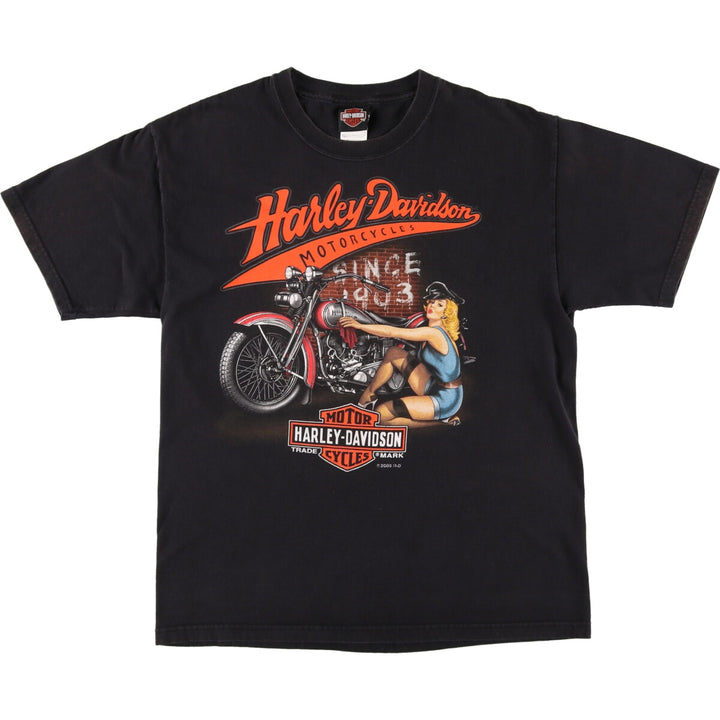 00'S Harley Davidson Hanes Pinup Girl Motorcycle Bike T-shirt Made in USA Men's L size /eaa475866