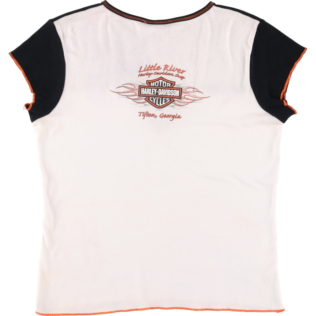 00'S Harley Davidson slit neck lace-up motorcycle bike T-shirt made in the USA, women's size L / eaa475867