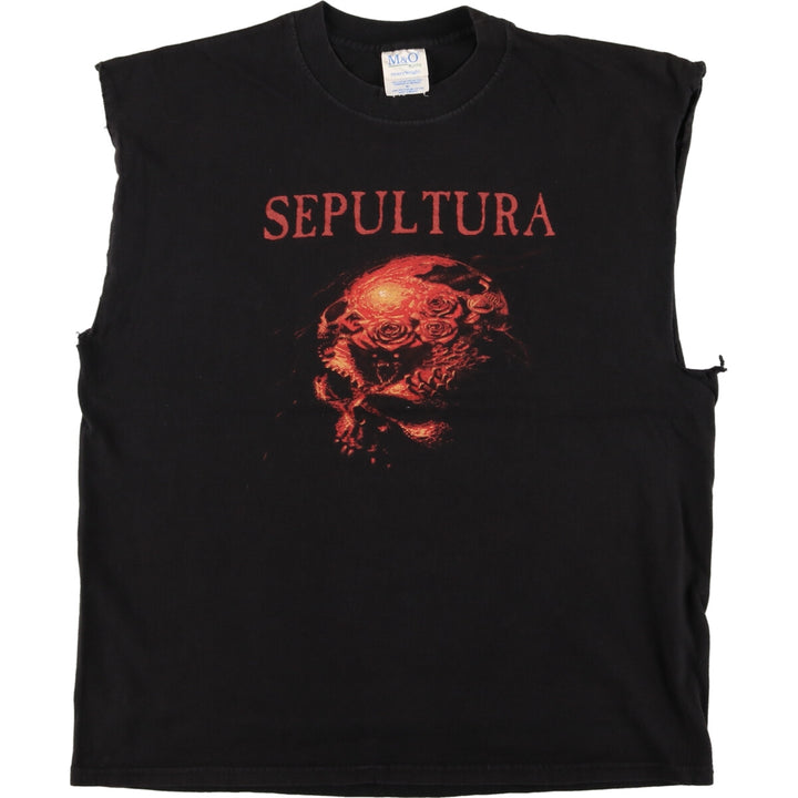 M&O KNITS SEPULTURA Cut-off Band T-shirt, Men's XL size /eaa476260