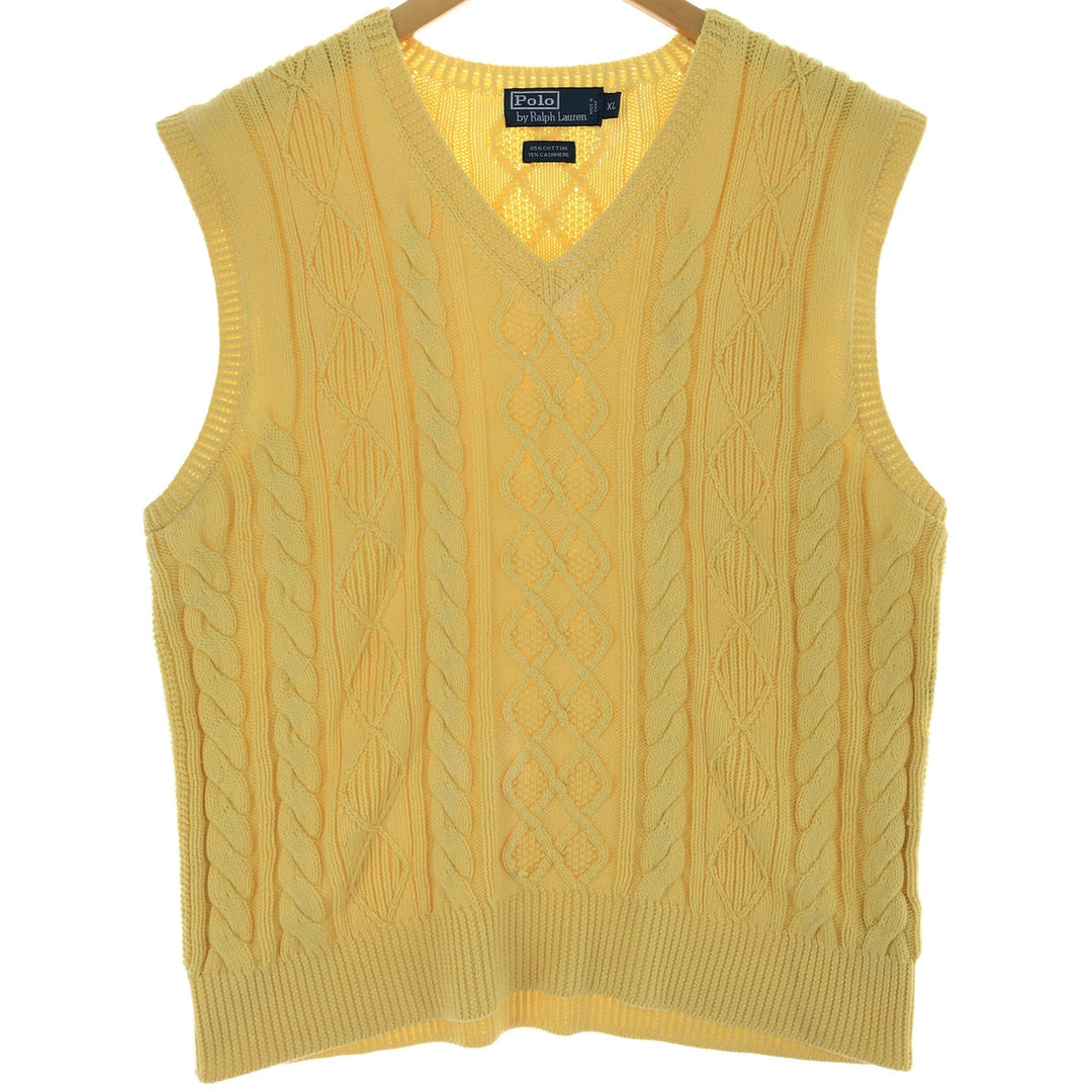 Ralph Lauren POLO by Ralph Lauren V-neck Fisherman Aran Knit Vest Men's XL size /eaa476434