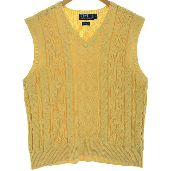 Ralph Lauren POLO by Ralph Lauren V-neck Fisherman Aran Knit Vest Men's XL size /eaa476434