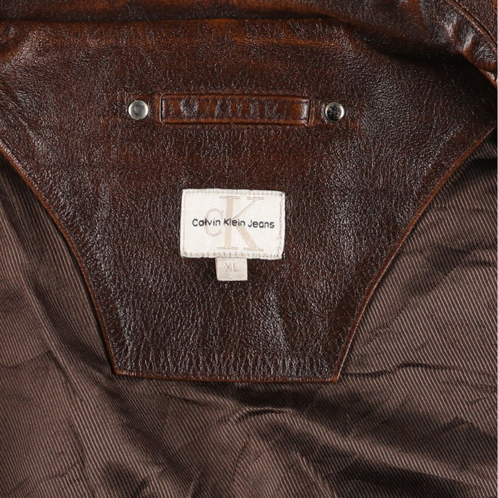 90'S Calvin Klein JEANS Leather Car Coat Men's XL Size Vintage /eaa476456