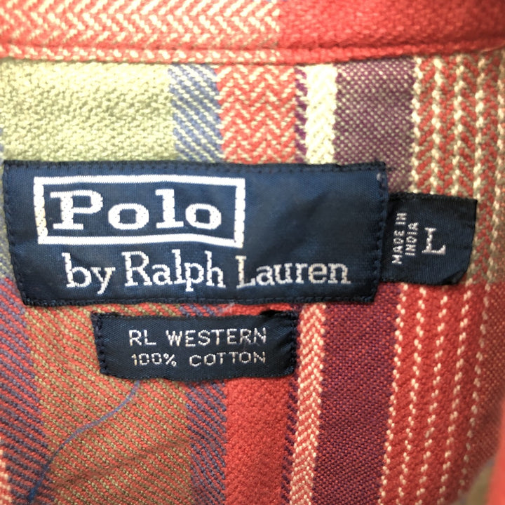 Ralph Lauren POLO by Ralph Lauren RL WESTERN Long Sleeve Western Flannel Check Shirt Men's L / eaa476711