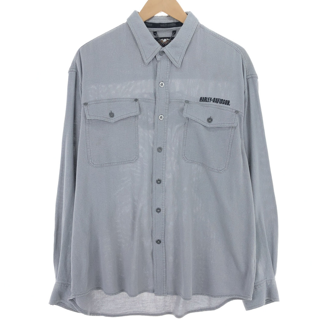 Harley-Davidson Long Sleeve Work Shirt, Men's XL cotton gray type Vintage Second Hand