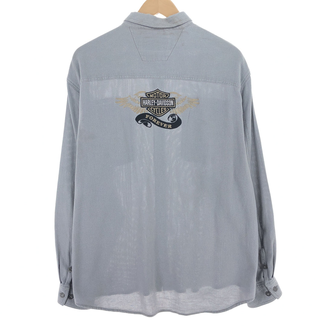 Harley-Davidson Long Sleeve Work Shirt, Men's XL cotton gray type Vintage Second Hand