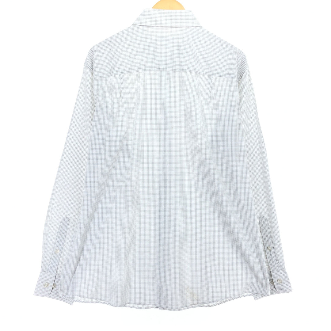 Calvin Klein wide-collar long-sleeved cotton check shirt, men's size L cotton white type Vintage Second Hand