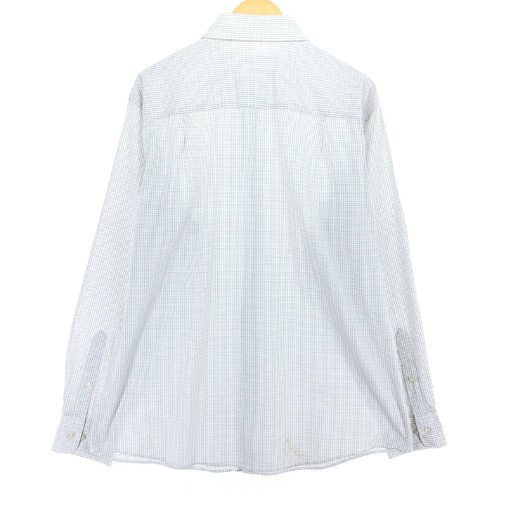 Calvin Klein wide-collar long-sleeved cotton check shirt, men's size L cotton white type Vintage Second Hand
