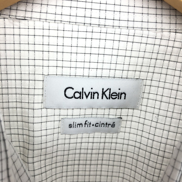 Calvin Klein wide-collar long-sleeved cotton check shirt, men's size L cotton white type Vintage Second Hand