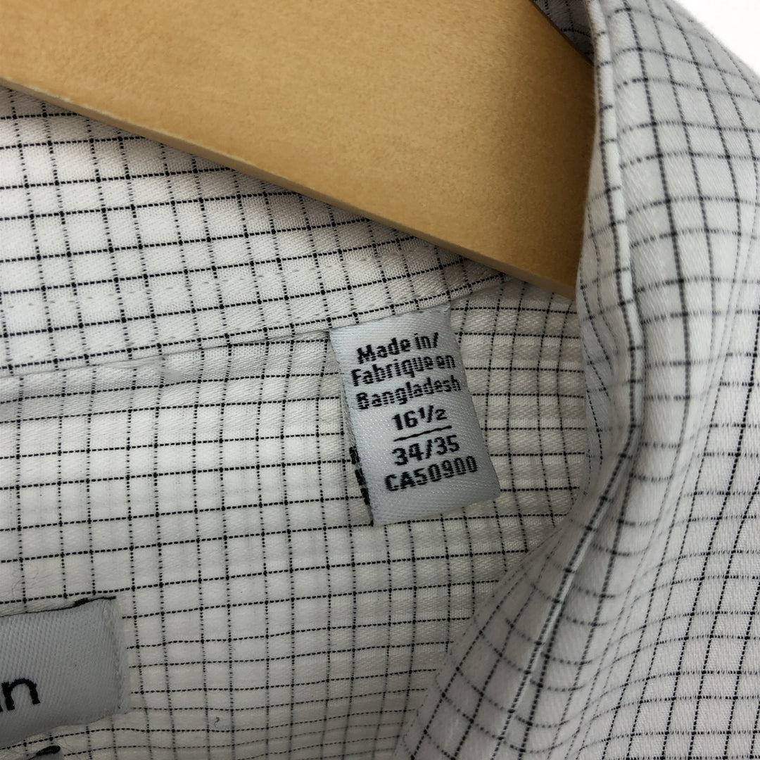 Calvin Klein wide-collar long-sleeved cotton check shirt, men's size L cotton white type Vintage Second Hand