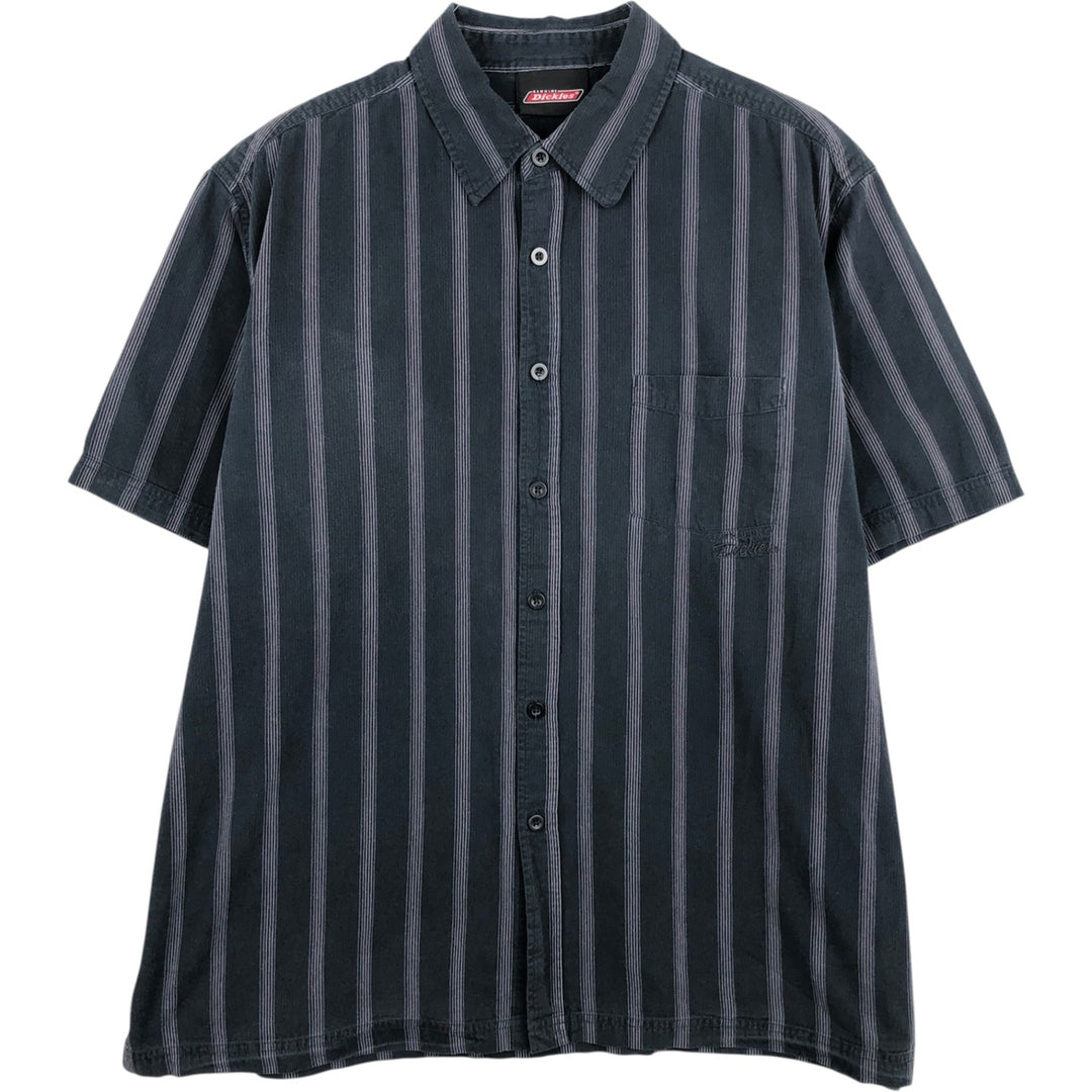 Dickies Stripe Pattern Short-Sleeve Work Shirt, Boxy Shirt, Men's Size XL cotton Charcoal Vintage Second Hand