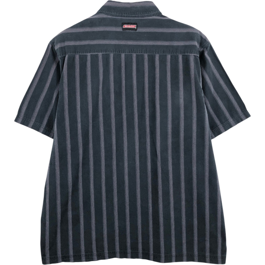 Dickies Stripe Pattern Short-Sleeve Work Shirt, Boxy Shirt, Men's Size XL cotton Charcoal Vintage Second Hand